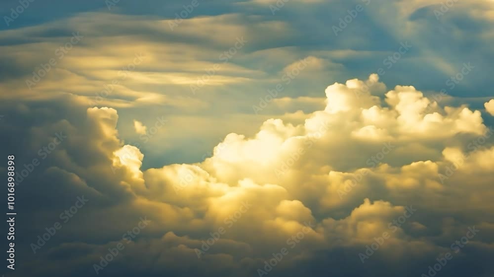 Aufkleber sun rays illuminate clouds, creating a dramatic and beautiful effect. moving clouds across the sky f