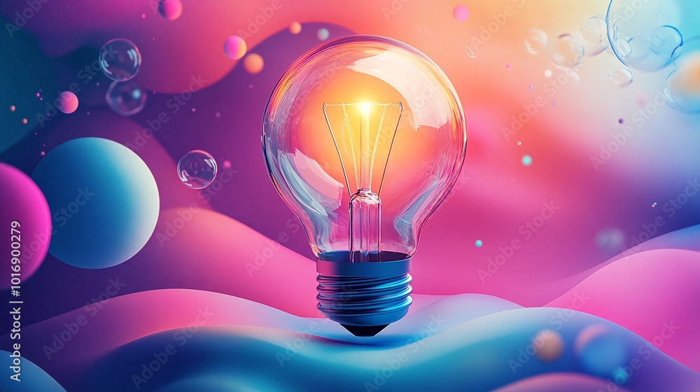 Aufkleber vibrant abstract light bulb with colorful bokeh and gradient background in futuristic artistic desig
