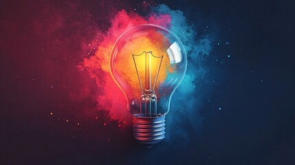 Vibrant Light Bulb with Colorful Smoke on Dark Background Symbolizing Creativity and Innovation