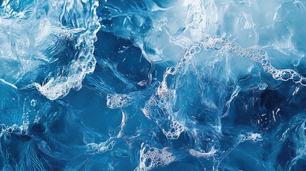 Obraz premium Transparent blue clear water surface texture with ripples, splashes and bubbles