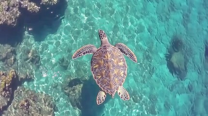 Fototapeta premium Sea Turtle Swimming Above Crystal Clear Water
