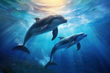 Obraz premium Dolphins swimming together dolphin outdoors animal.