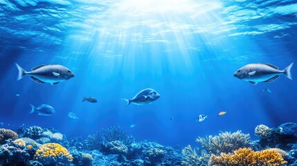 Fototapeta premium Underwater Scene with Colorful Fish and Coral Reef