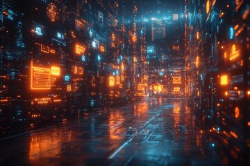 futuristic digital marketing concept featuring holographic social media icons mobile devices and data visualizations in a hightech virtual environment