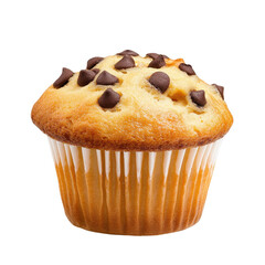 Chocolate chip muffin, white isolated background. Transparent background.