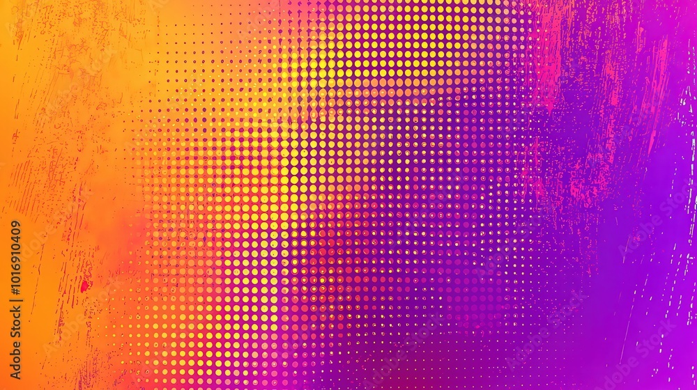 Poster A dynamic background features a smooth gradient transitioning between warm shades of orange and purple, overlaid with a dotted texture that enhances visual interest and depth