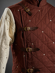 Historical fashion. Medieval knight cloth. Padded jacket gambeson.
