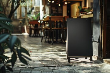Naklejka premium Sign stand mockup street blackboard flagstone.