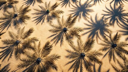 Fototapeta premium Minimalist composition with unique worm's eye view angle showcasing intricate palm tree shadows