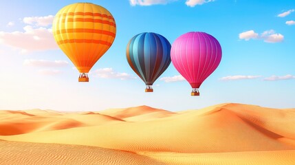 Obraz premium Colorful Hot Air Balloons Over Desert Landscape