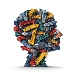 Naklejka premium Navigating the maze of thoughts: a representation of confusion and uncertainty in a chaotic mindscape