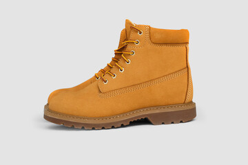 Brown leather boots on white background. Fashion 
