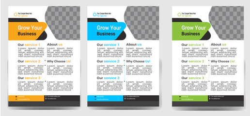 Corporate business flyer template design set with blue geometric shapes , magenta, red and yellow color. marketing, business proposal, promotion, advertise, publication , Modern flyer design vector 