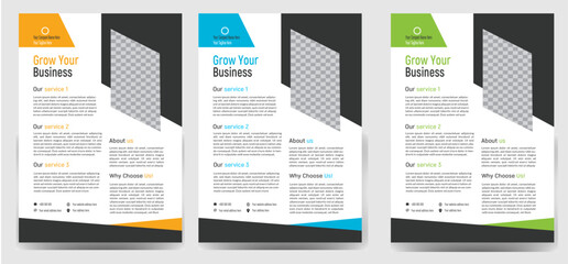 Corporate business flyer template design set with blue geometric shapes , magenta, red and yellow color. marketing, business proposal,