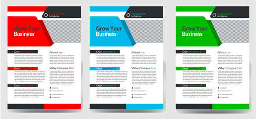 Corporate business flyer template design set with blue geometric shapes , magenta, red and yellow color. marketing, business proposal, promotion, advertise, publication , Modern flyer design vector 