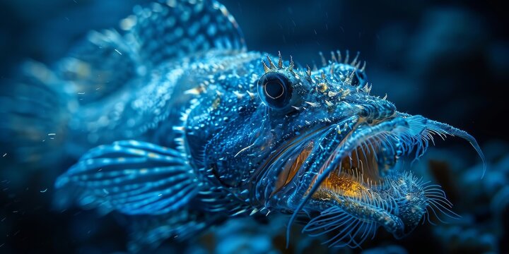 Angry anglerfish in the  ocean  
