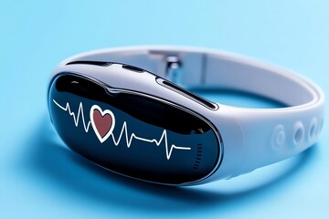 Minimalist design of a wearable device with a heartbeat icon, symbolizing the future trends in health and wellness technology