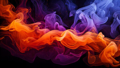 Fototapeta premium Halloween background with abstract purple and orange smoke against black background