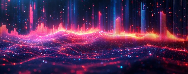 Abstract Digital Cityscape with Red and Blue Lights