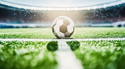 Naklejka premium soccer field as a background. viewed from a higher angel. daylight. blurred.