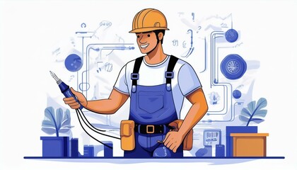 Smiling worker holding tool