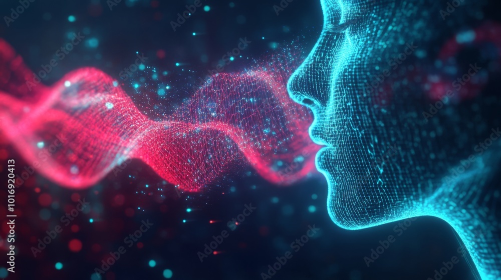 Poster this digital art piece highlights the intersection of voice technology and sound wave manipulation t