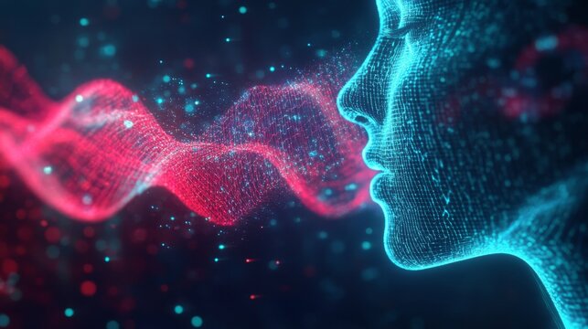 This digital art piece highlights the intersection of voice technology and sound wave manipulation through a stunning cyberfuturistic design, enhanced by advanced neural networks