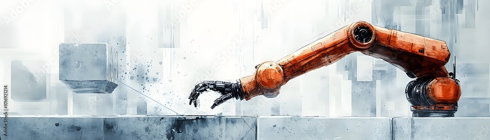 Poster a futuristic robotic arm extends to interact with its environment, showcasing advanced technology in