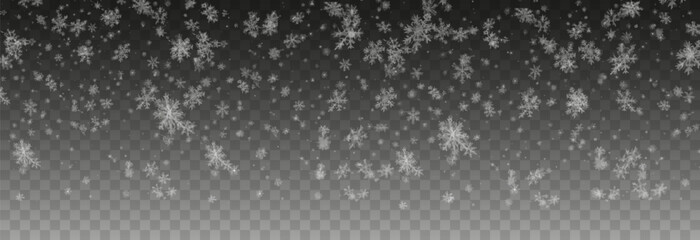 Vector snow png. Falling snowflakes on isolated transparent background. Snow storm, snowflakes, winter, snowfall png.