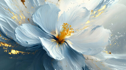 Abstract Flower Painting with Gold Accents - Digital Art