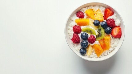 Fresh Fruit Bowl with Yogurt and Rice Base