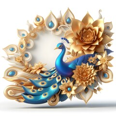 Obraz premium Flowers and a peacock surround a peacock golden with colored roses 