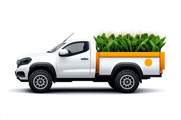 Minimalist icon of a pickup truck with crops in the back, symbolizing the essential role of rural transportation for farming communities