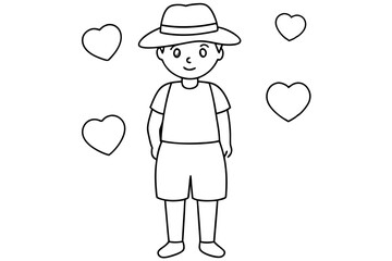 Boy Standing Confidently in Hat and Shorts: Fun Coloring Activity for Children
