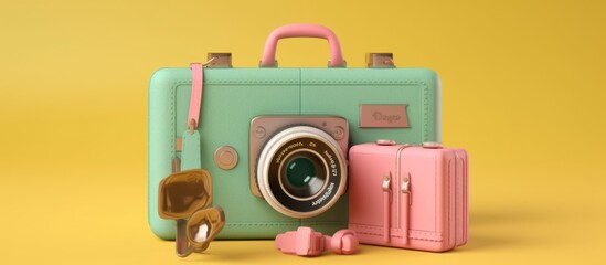 Retro Camera with Luggage and Sunglasses