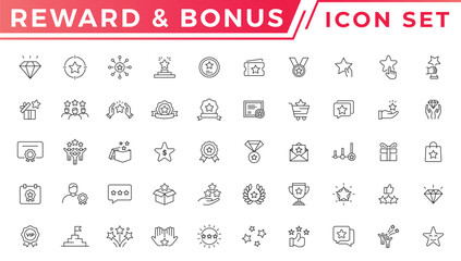 Bonus, benefit, reward and offer stroke outline icons set