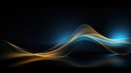 Abstract Blue and Gold Wavy Lines on a Dark Background