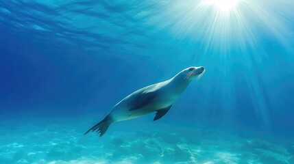 Obraz premium Graceful Seal Swimming in Crystal Clear Ocean Waters