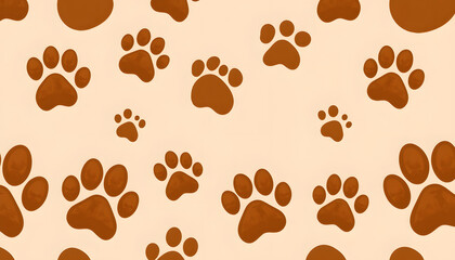 Obraz premium Illustration brown dog paw prints background that repeats and seamless isolated with white highlights, png