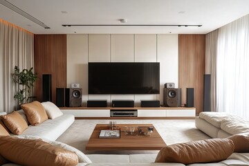 Fototapeta premium Stylish Modern Living Room with High-End Features. AI generated illustration