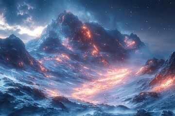 Fototapeta premium futuristic robotic miner extracting glowing rare earth minerals from an alien planets surface surrounded by otherworldly rock formations