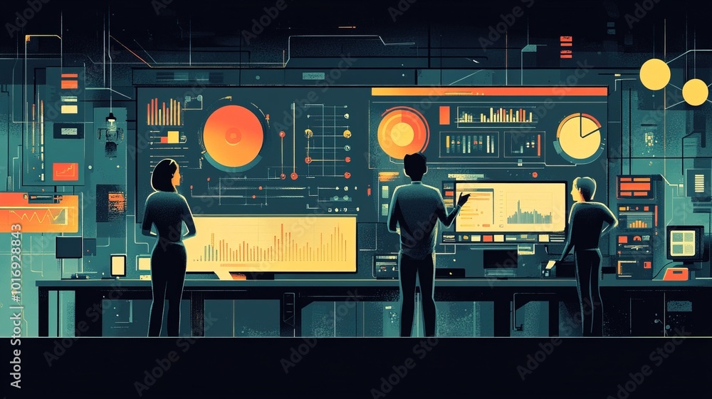 Poster an illustration of teamwork in web ui ux design