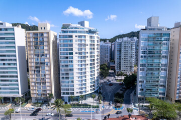 Aerial view of Praia da Pitangueiras, in Guaruj&aacute;, S&atilde;o Paulo, Brazil. Residential buildings on the waterfront.