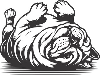 Bulldog rolling over silhouette vector design.