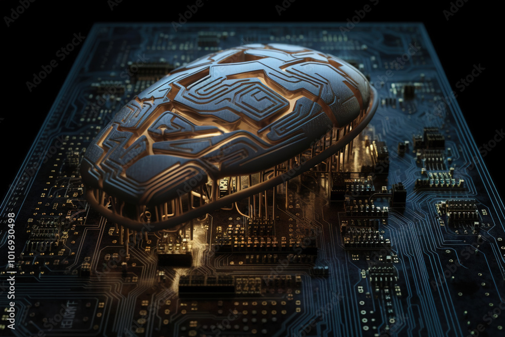 Poster Artificial intelligence science concept with technological AI brain on the circuit board