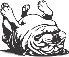 Bulldog rolling over silhouette vector design.