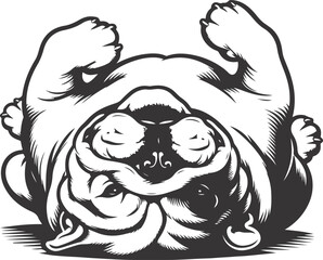 Bulldog rolling over silhouette vector design.