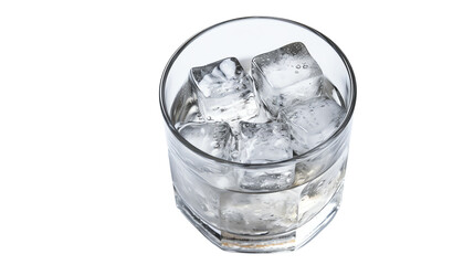 Glass of water with ice cubes, white isolated background