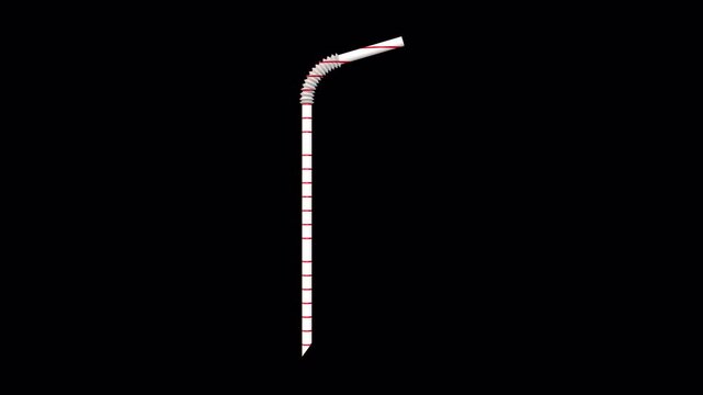 3D Plastic Straw Rotating on a Transparent Background. Seamless Loop. 4K