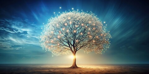 Abstract image of a tree with light bulbs representing different thoughts and ideas